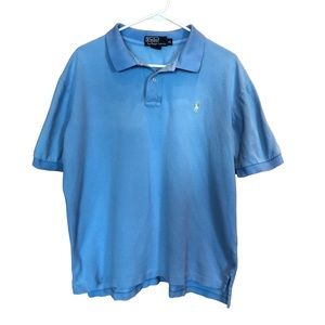 Polo Ralph Lauren Mens XL Light Blue Short Sleeve Pullover Shirt Collar Gold Emb
